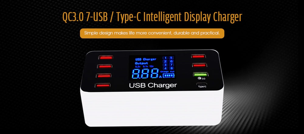 8-Port Smart LED Display Charger QC+PD 60W Model: A9P