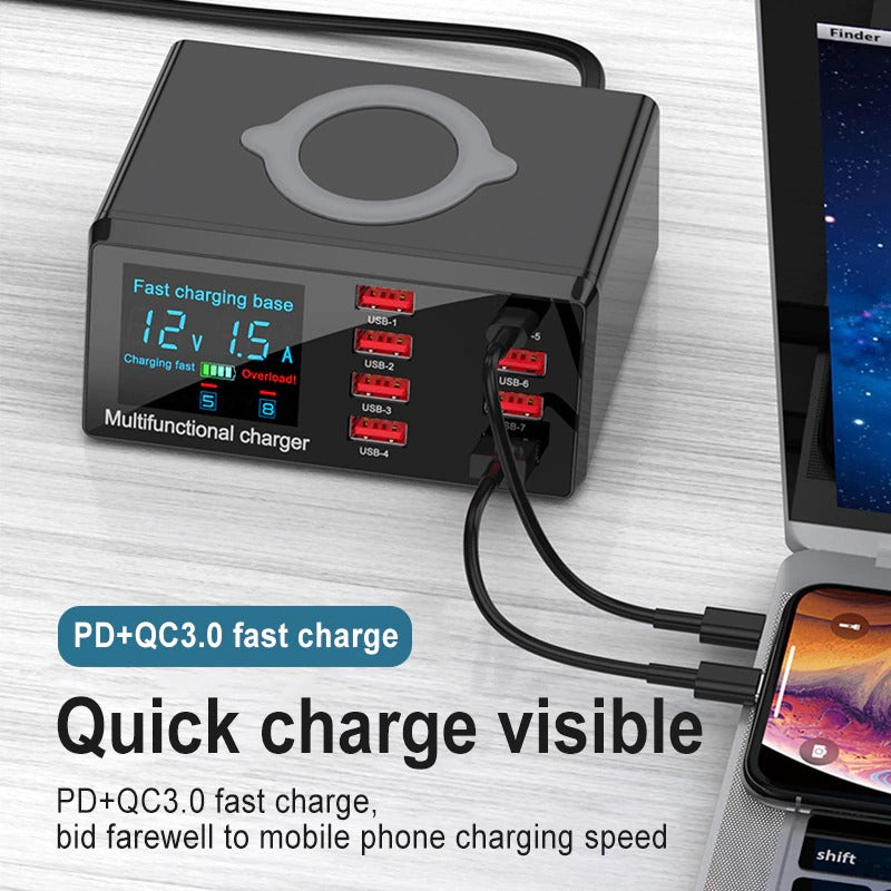 Multi-Function Fast Charger PD+QC3.0 Smart Wireless Charger 100W Model:X9