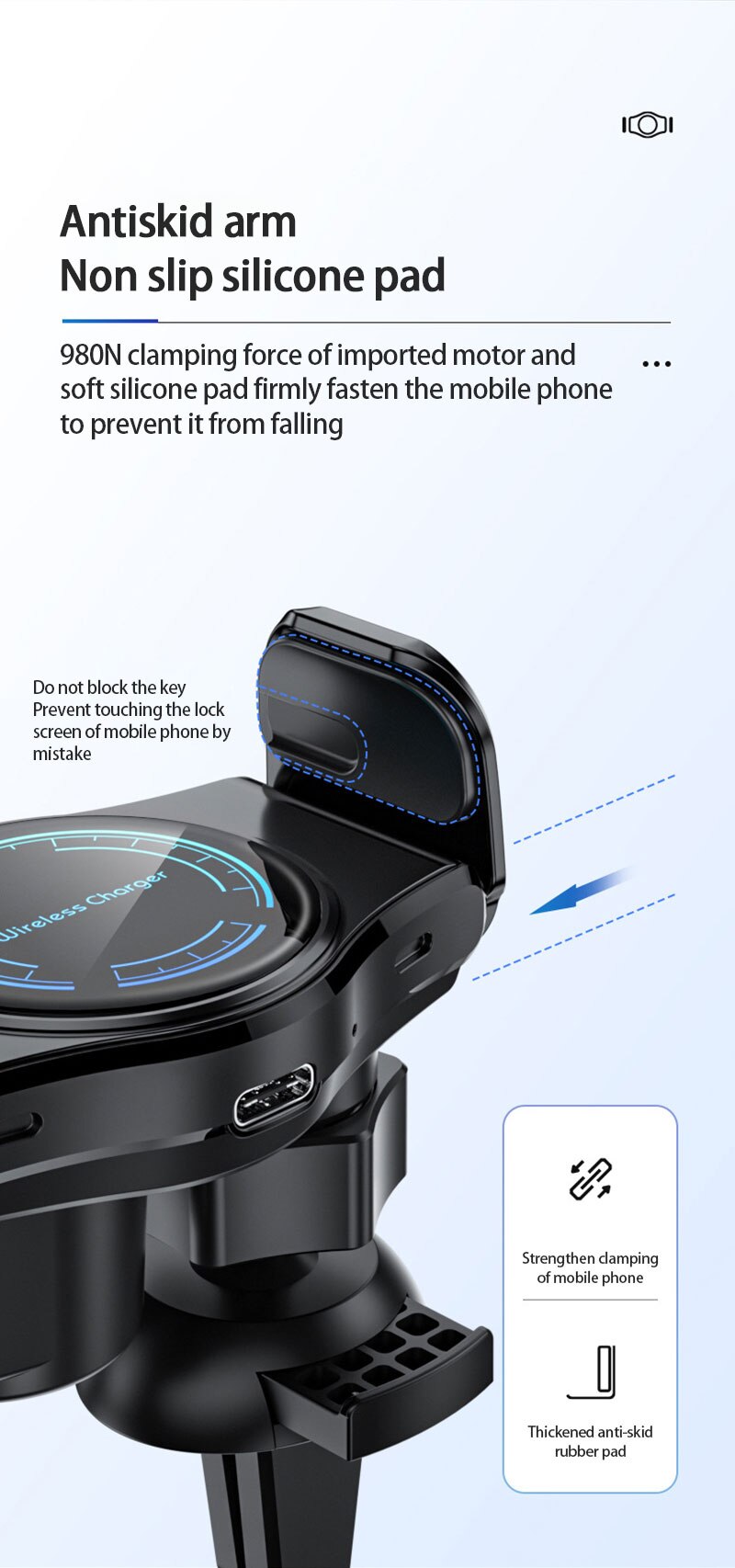 T3 Car 15W Wireless Charger Touch-sensitive Electric Phone Holder