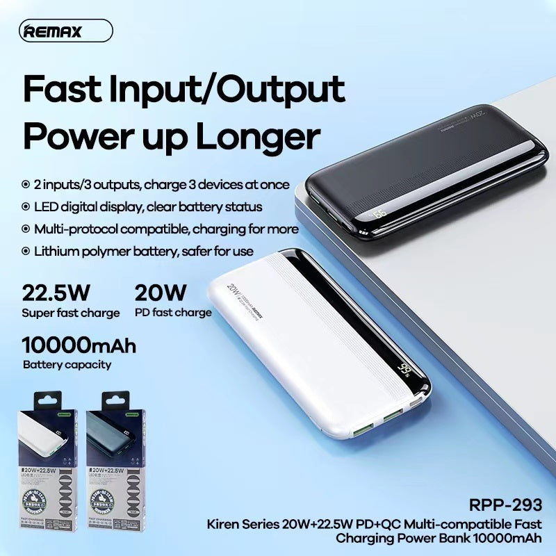 Remax Kiren Serirs 22.5W PD+QC Multi-compatible Fast Charging Power Bank 10000mAh RPP-293