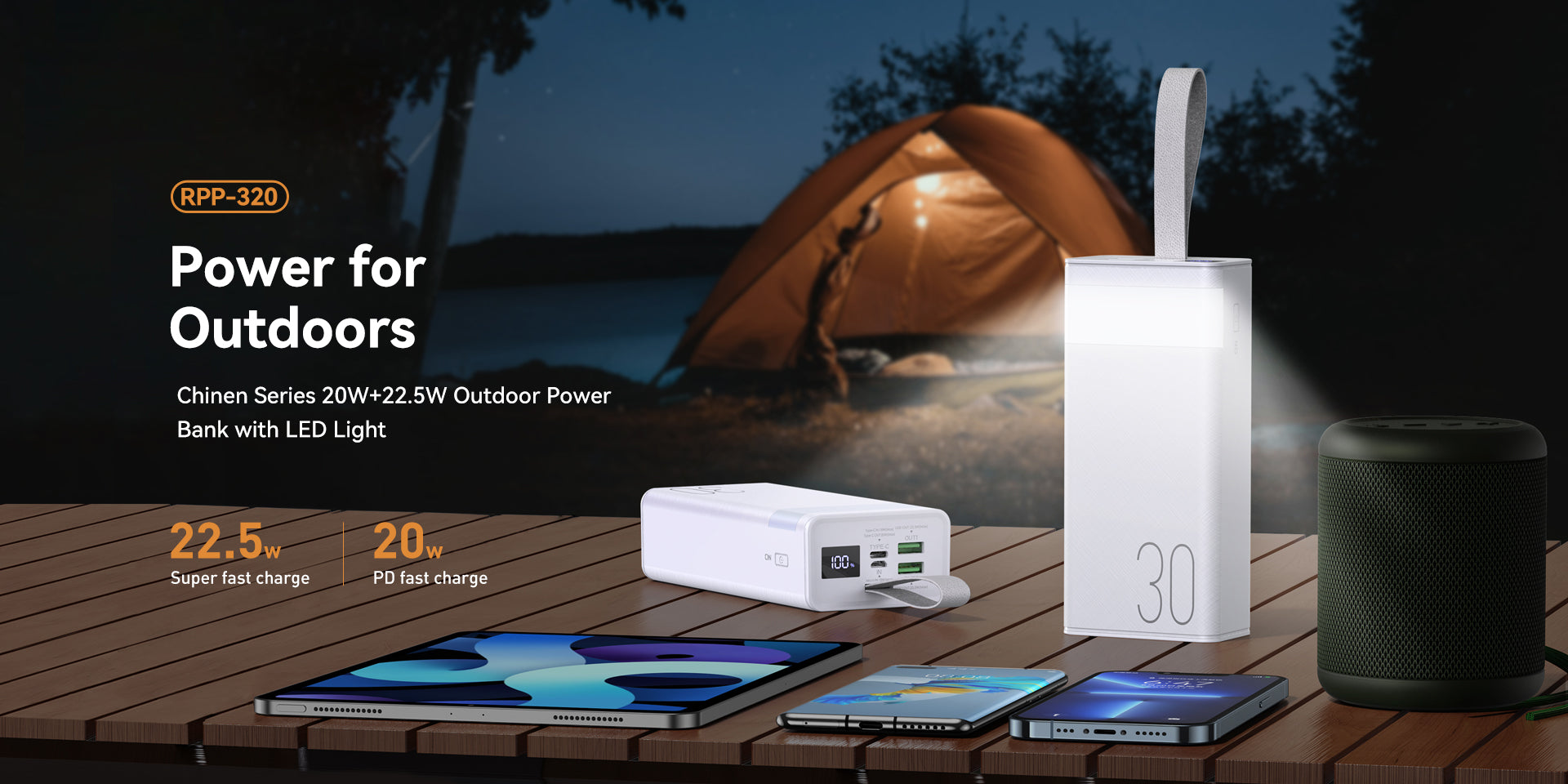 REMAX Chinen Series 20W+22.5W Fast Charging Power Bank with LED Light   30000mAh RPP-320