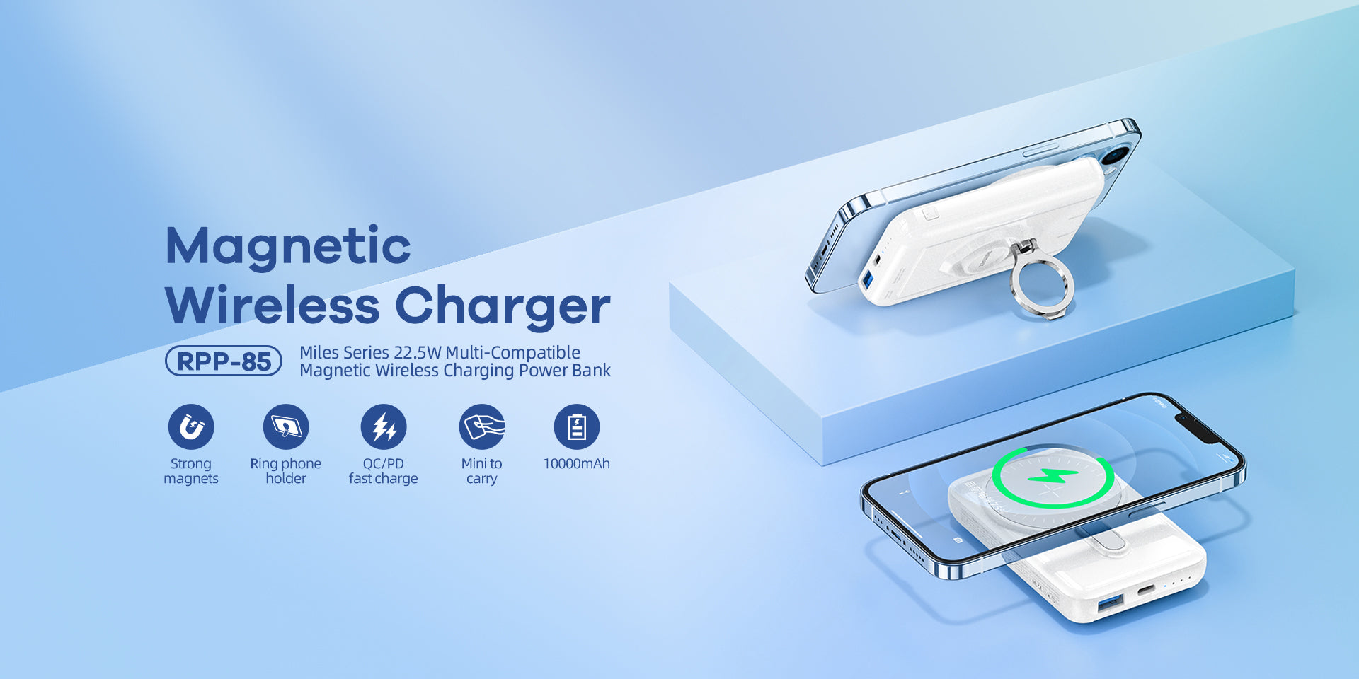 Miles Series 22.5W Multi-Compatible Magnetic Wireless Charging Power Bank 10000mAh RPP-85