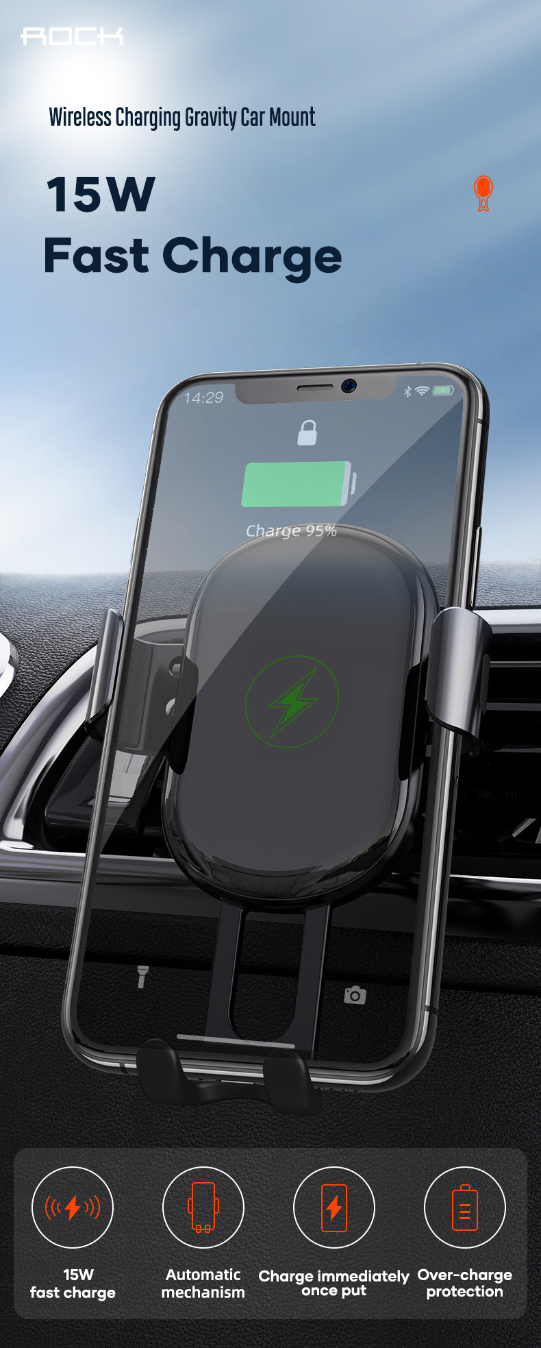 Rock - W31 Wireless Charger Car Mount with Gravity #118A-15W