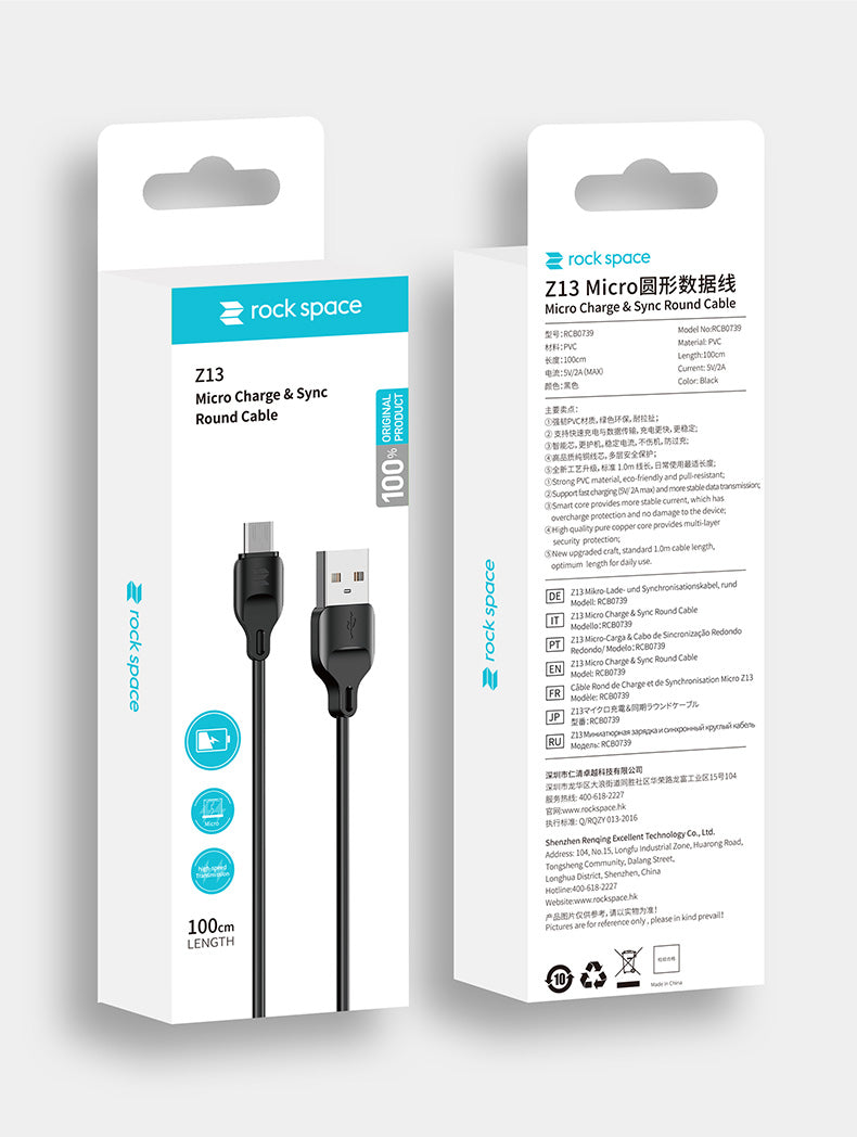Rock - Z13 Micro Charge & Sync Round Cable 100CM #RCB0739