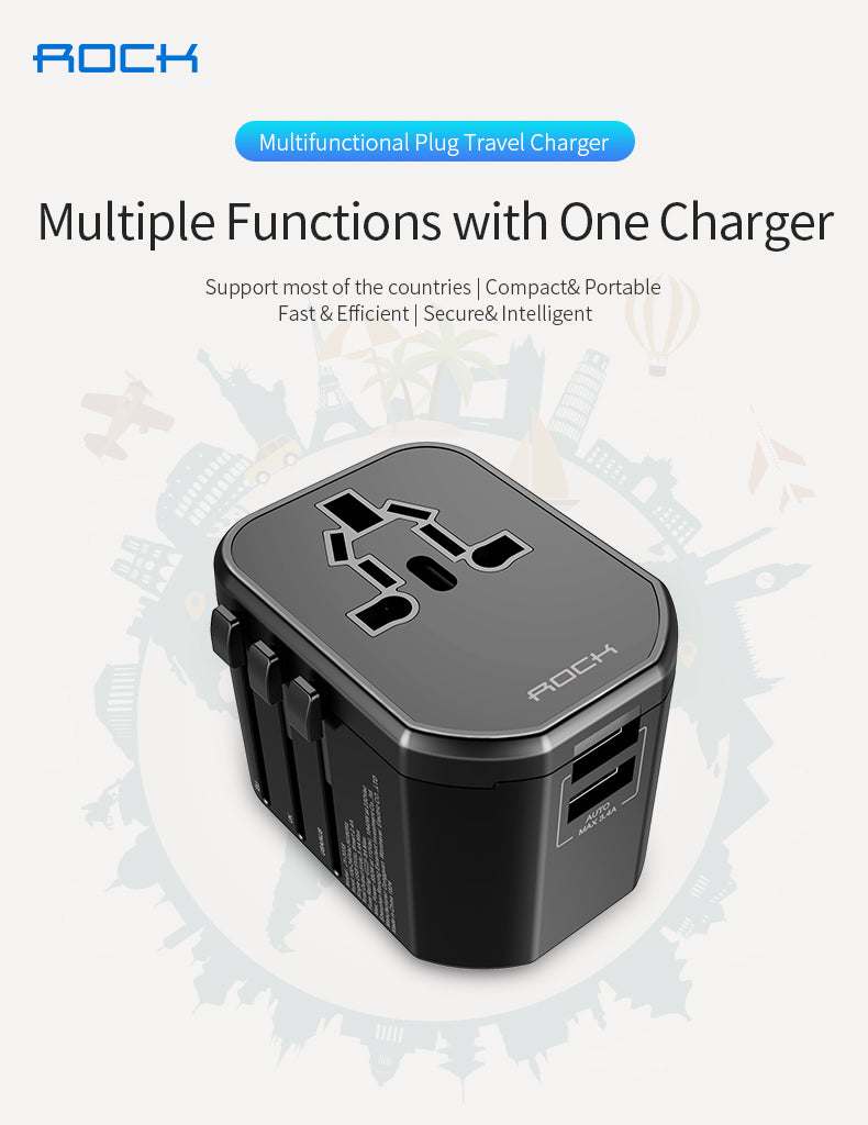 Rock T20 Multifunctional Plug Travel Charger #JY-3035